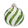 Luxury Glass Christmas Bauble Swirl 8cm Green White