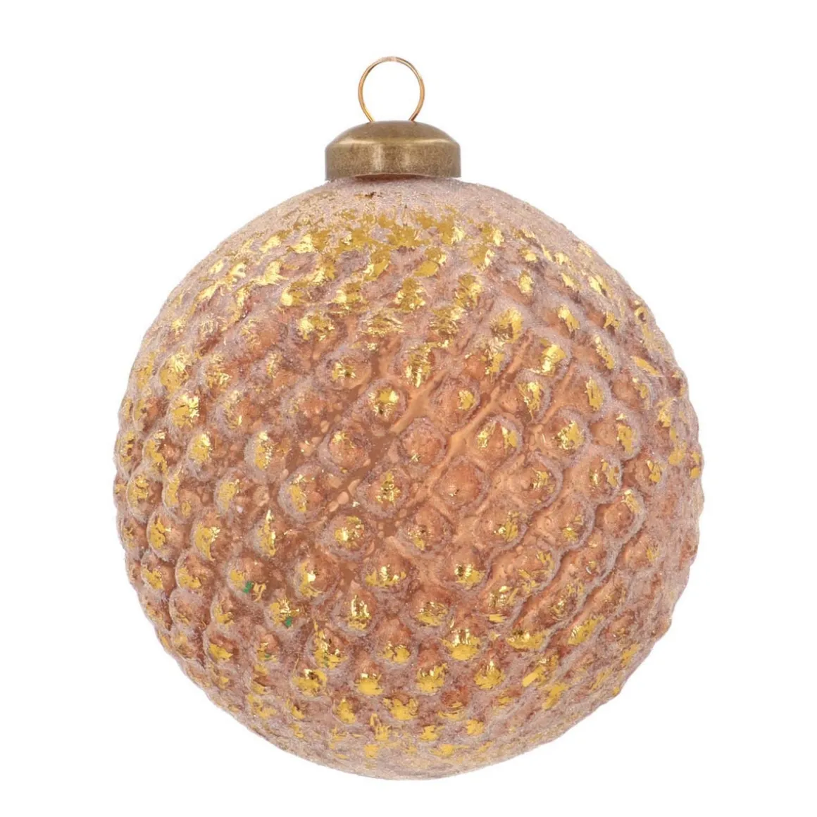 Luxury Glass Christmas Bauble With Relief 10 Cm Taupe