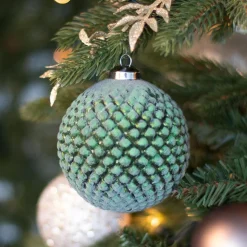 Luxury Glass Christmas Bauble With Relief 10 Cm Christmas Green
