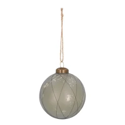 Luxury Glass Christmas Bauble Antique With Lines 8 Cm Cottage Green