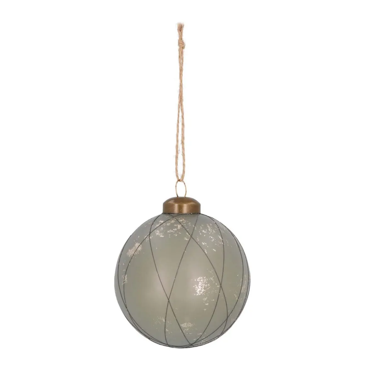 Luxury Glass Christmas Bauble Antique With Lines 8 Cm Cottage Green