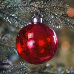 Luxury Glass Christmas Bauble With Mercury Effect 10 Cm Red