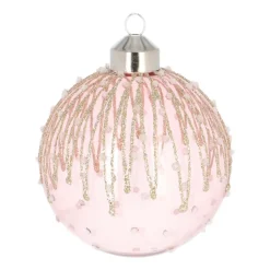 Luxury Glass Christmas Bauble With Icicles 8 Cm Transparant Pink