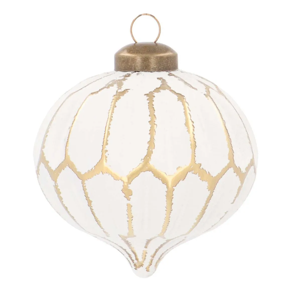 Luxury Glass Onion Christmas Bauble Geometric 8 Cm White-champagne