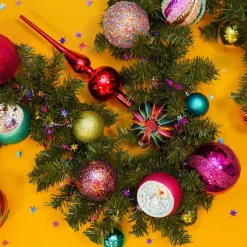 Luxury Glitter Swirl Bauble | Glass | Fuchsia | 10cm