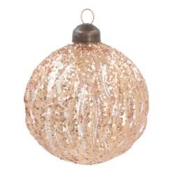 Luxury Transparent Christmas Bauble With Glitter Stripes | Bronze | Glass | 8cm