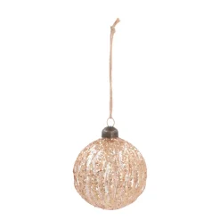 Luxury Transparent Christmas Bauble With Glitter Stripes | Bronze | Glass | 8cm