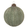 Luxury Vertical Relief Bauble With Glitter | Glass | Green-Gold | 10cm