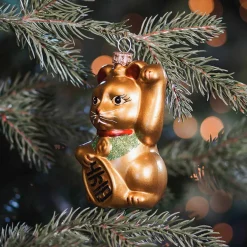 Maneki-neko Glass Hanging Figurine 10.5cm Gold