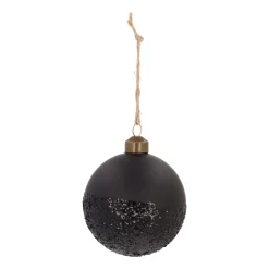 Matte Black Christmas Bauble With Black Glitter Dip