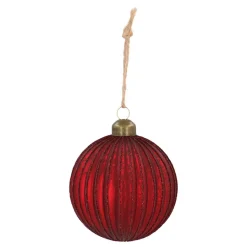 Matte Red Crackle Christmas Bauble With Glitter Lines