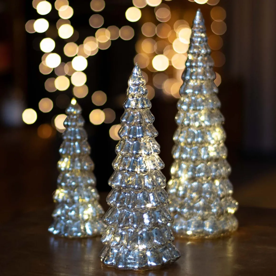 Mercury Glass Tree With LED Lights 27cm Silver