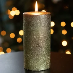Metallic Antique Gold Pillar Candle | 15 Cm