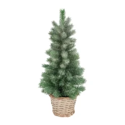 Mini Christmas Tree With Frost And Grey Willow Basket 56 Cm