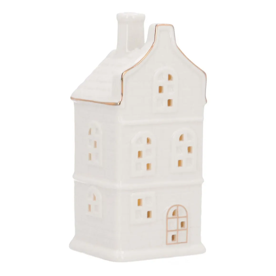 Miniature House With LED | Porcelain | 17cm | White