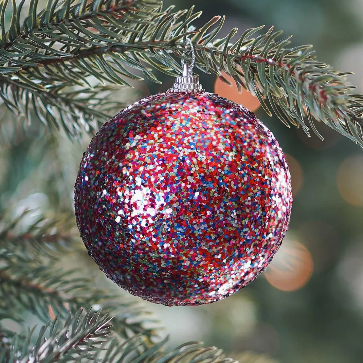 Multicolour Glitter Christmas Bauble | Shatterproof 8 Cm