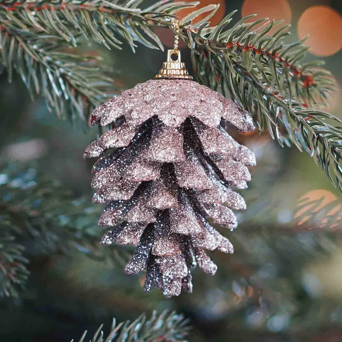 Natural Pine Cone Ornament | Champagne Glitter | 8 Cm