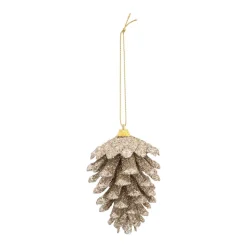 Natural Pine Cone Ornament | Champagne Glitter | 8 Cm