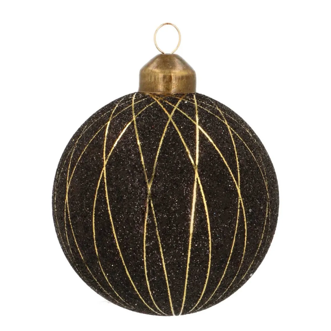 Noble Glass Christmas Bauble With Golden Stripes 8cm Black