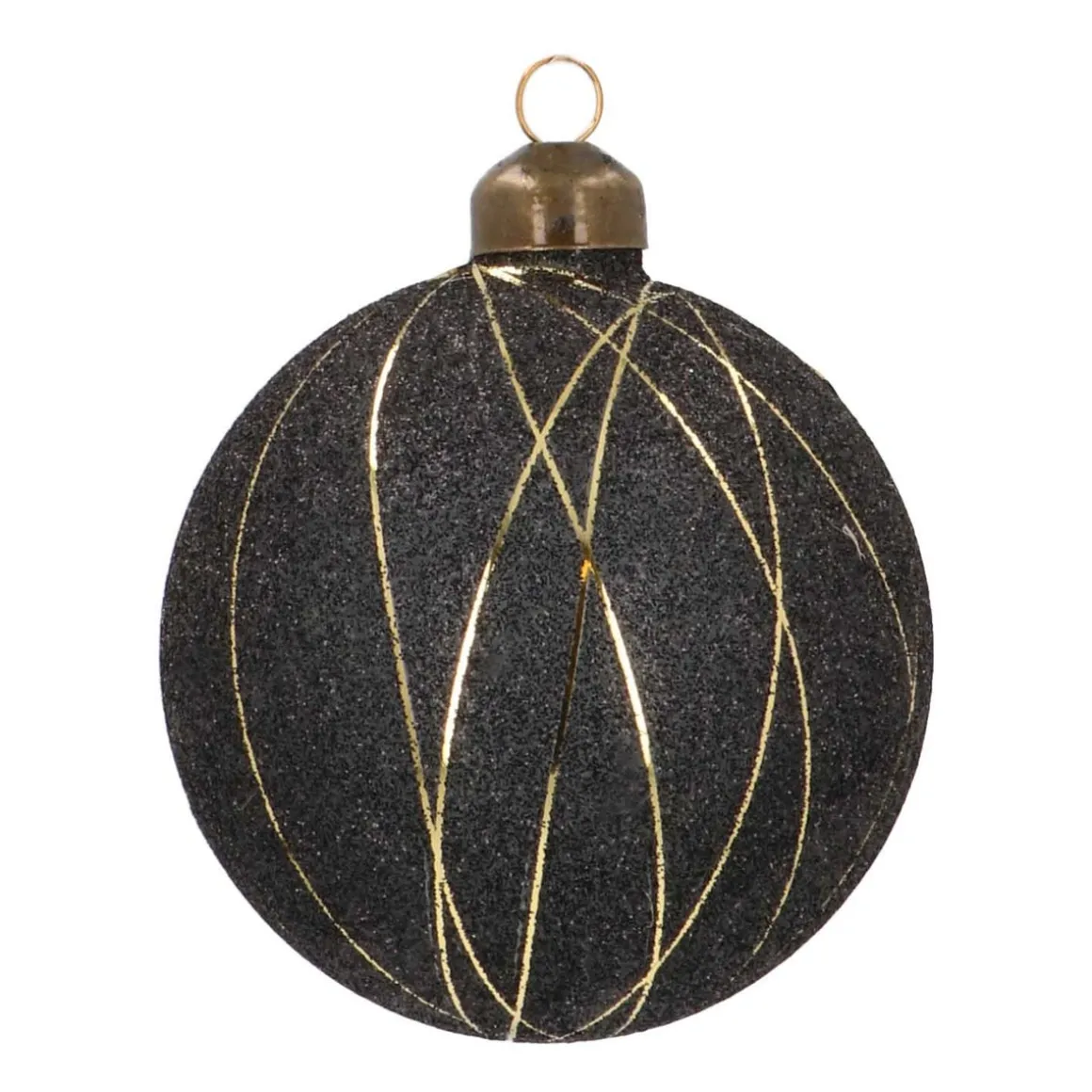 Noble Glass Christmas Bauble With Golden Stripes 8cm Black