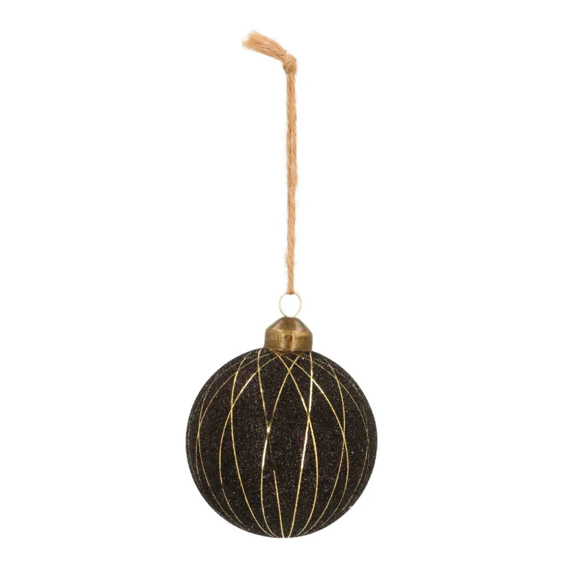 Noble Glass Christmas Bauble With Golden Stripes 8cm Black