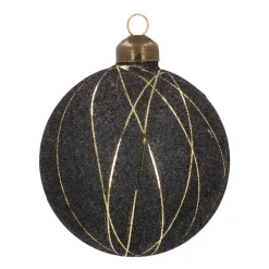 Noble Glass Christmas Bauble With Golden Stripes 8cm Black