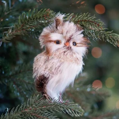 Owl Hanging Christmas Decoration 13cm Brown
