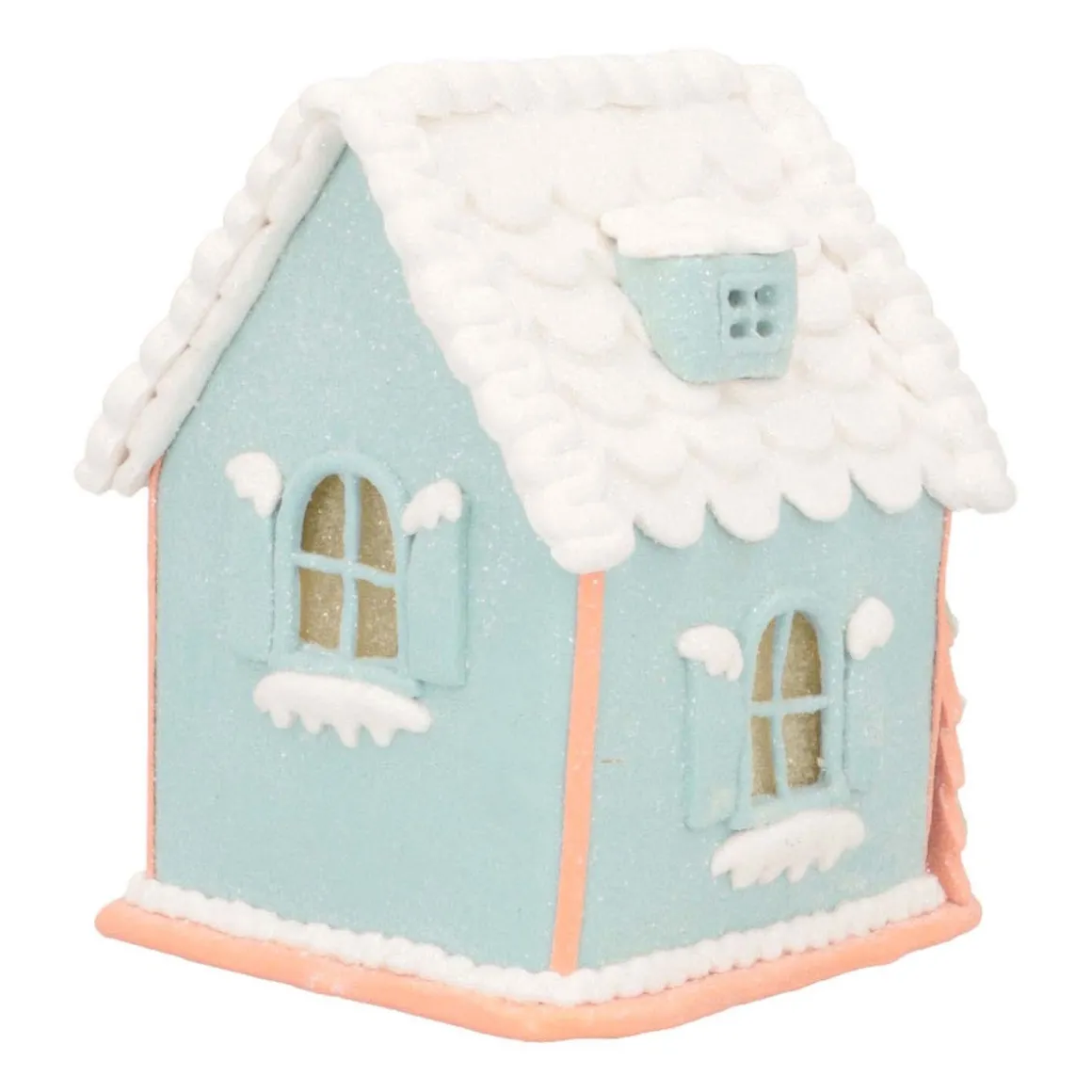 Pastel Blue Gingerbread Cottage Delight | LED | Clay | Handcrafted | 14cm High