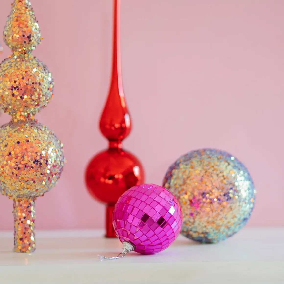 Pink Disco Christmas Bauble With Reflective Mirrors