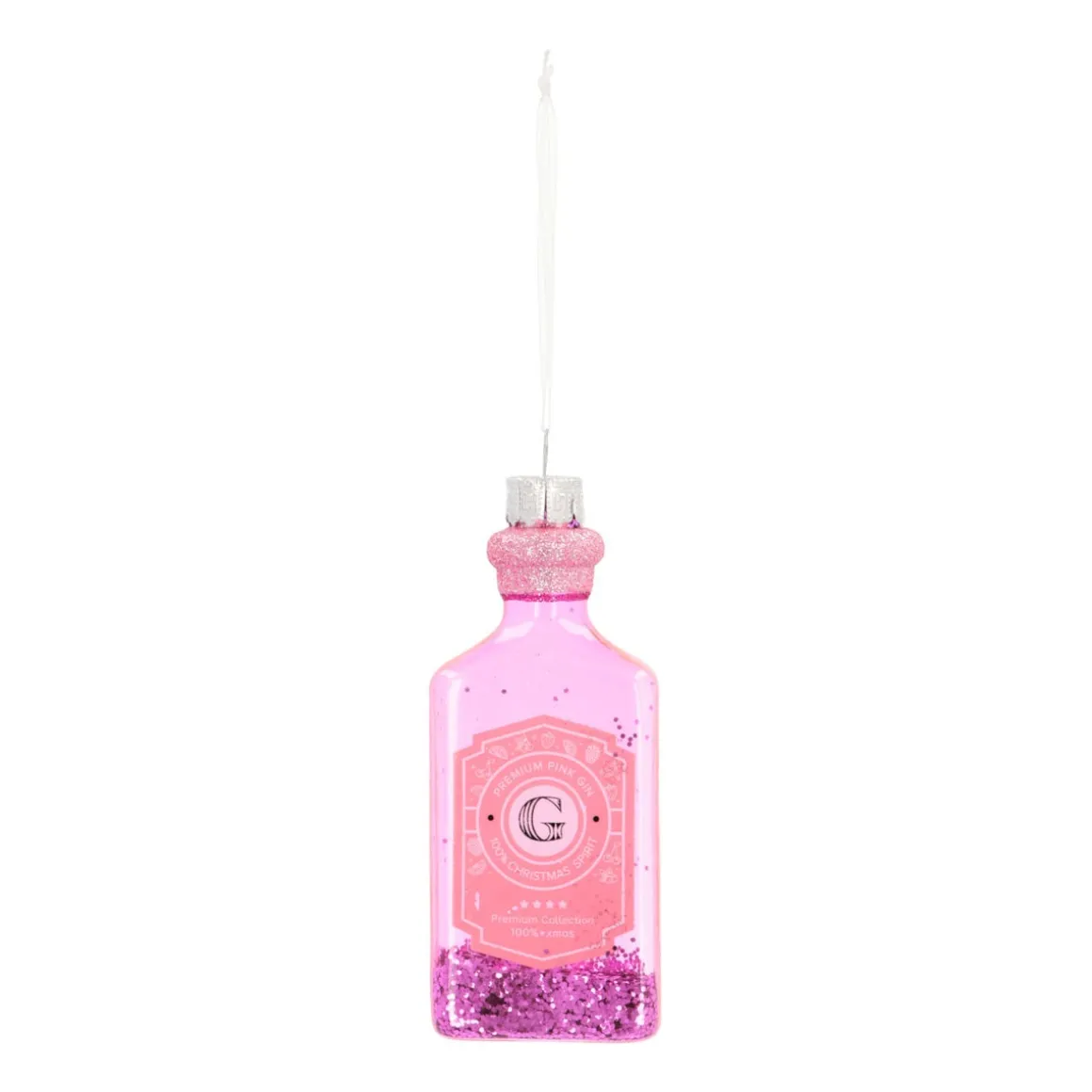 Pink Gin Bottle Christmas Ornament | Glass | Pink | 12cm