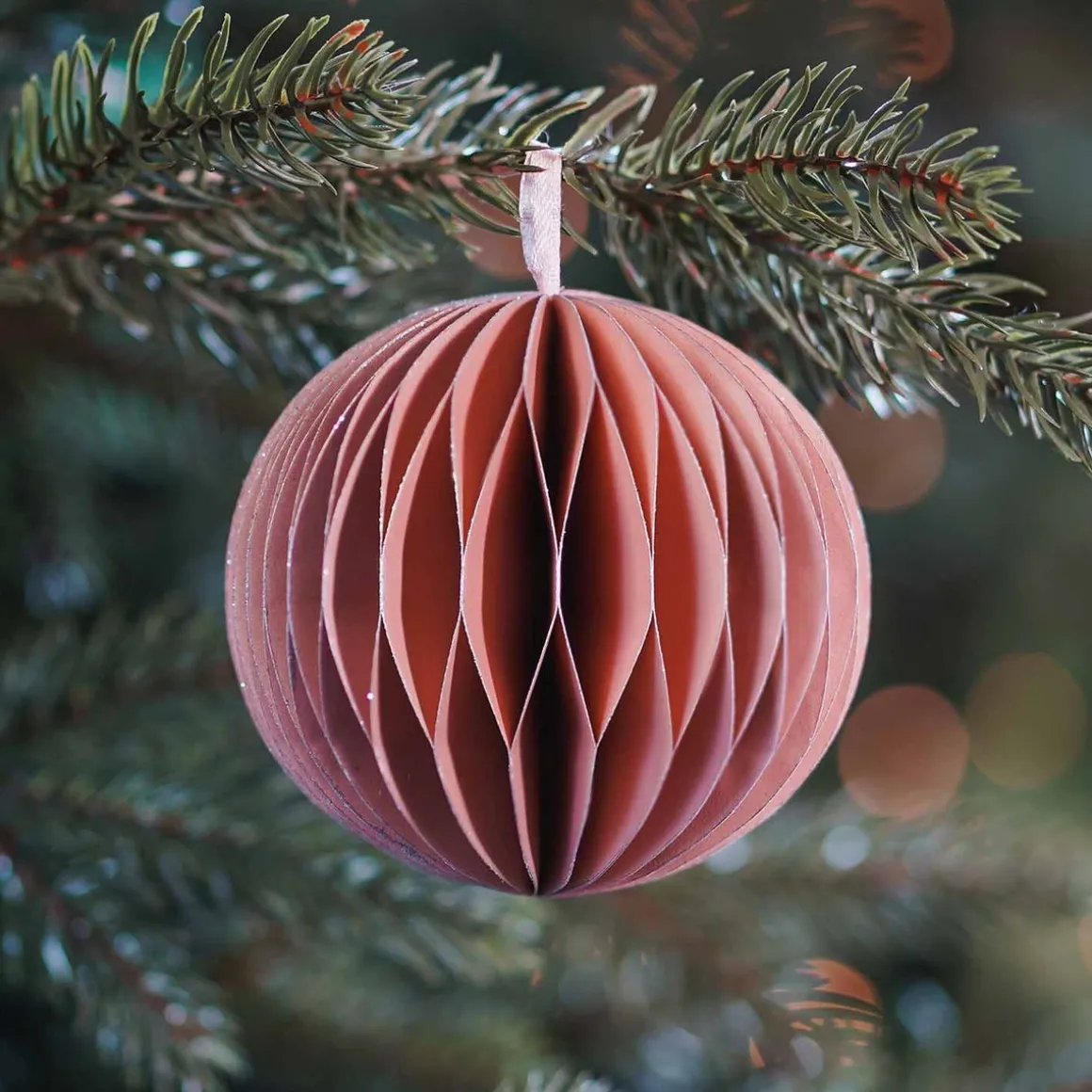 Pink Paper Christmas Bauble 8 Cm