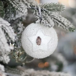 Plastic Christmas Bauble With Star 8 Cm White