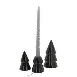 Porcelain Christmas Tree Candle Holder | Black | 10 Cm