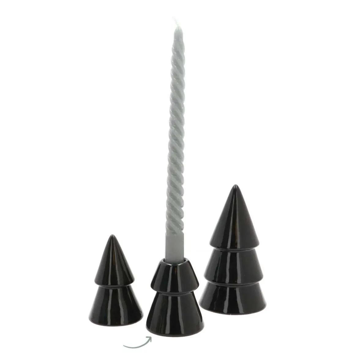 Porcelain Christmas Tree Candle Holder | Black | 10 Cm