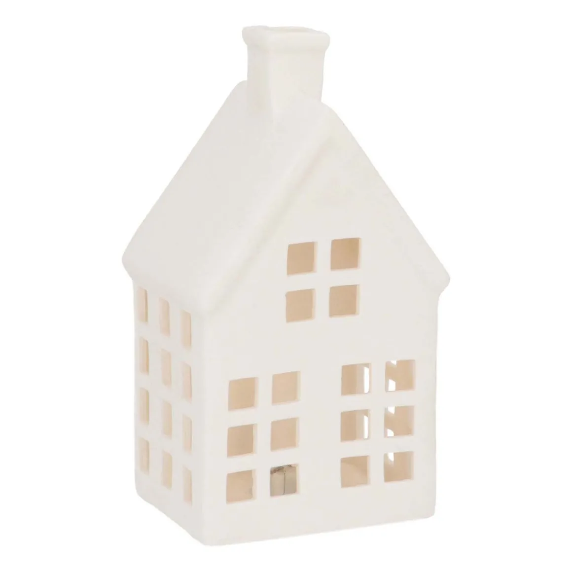 Porcelain House With LED | 19 Cm | White