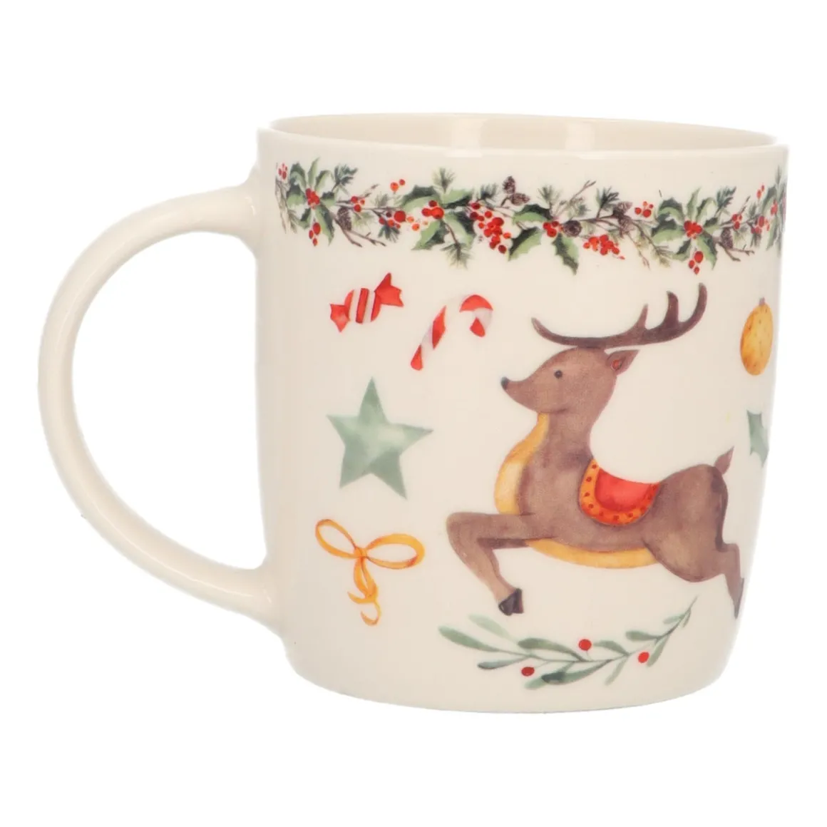 Porcelain Reindeer Christmas Mug With Handle