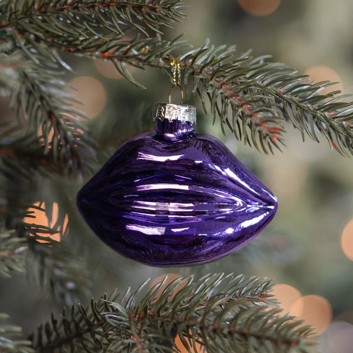 Purple Glass Lips Christmas Ornament