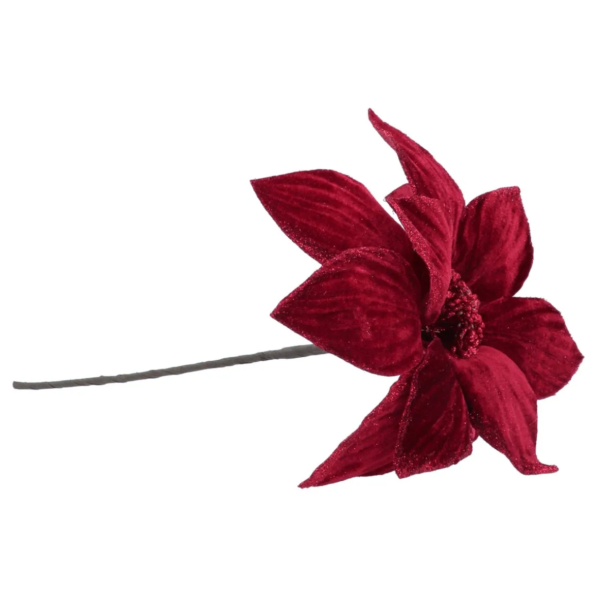 Red Christmas Rose With Glitter Leaves