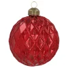 Red Crackle Christmas Bauble With Relief And Glitters
