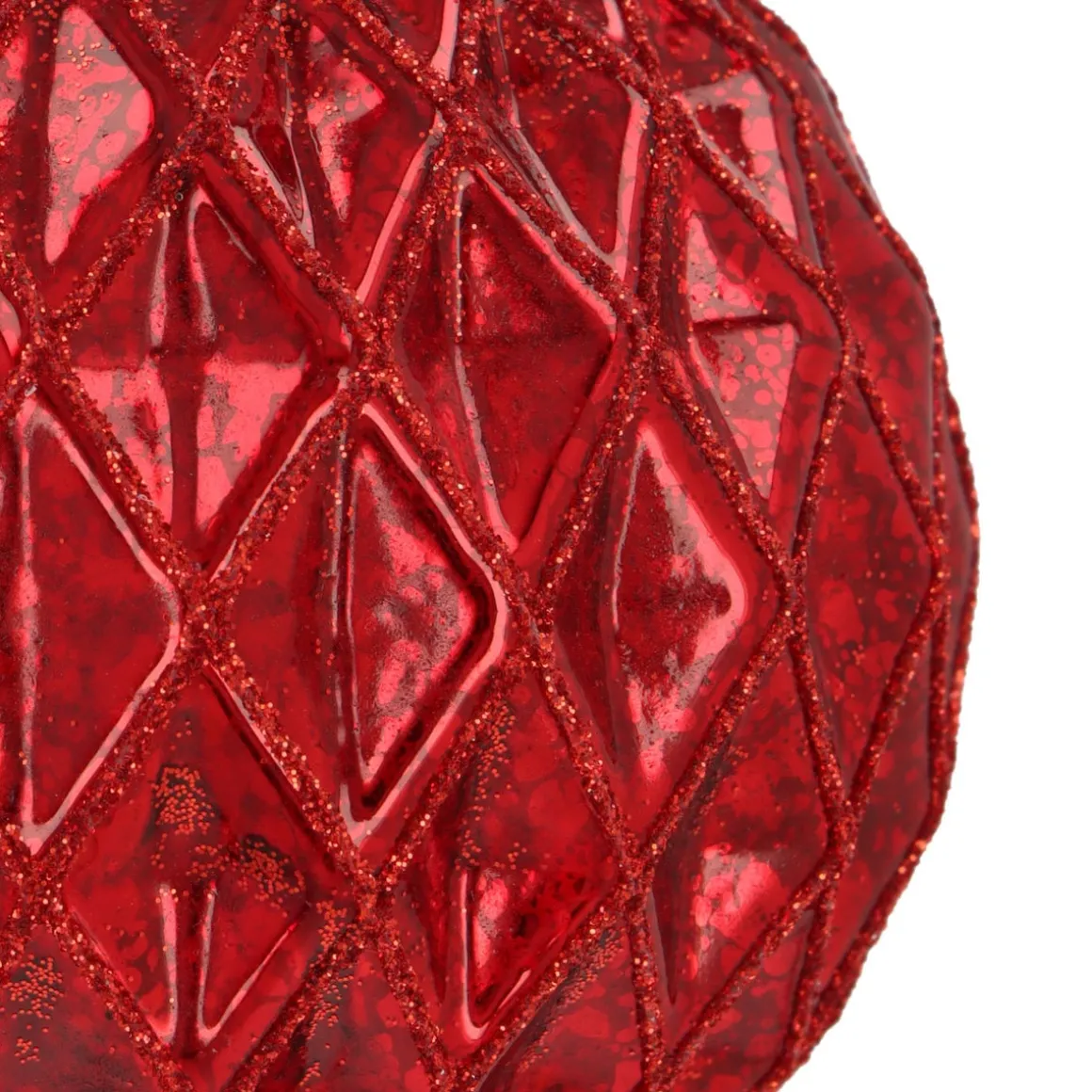 Red Crackle Christmas Bauble With Relief And Glitters