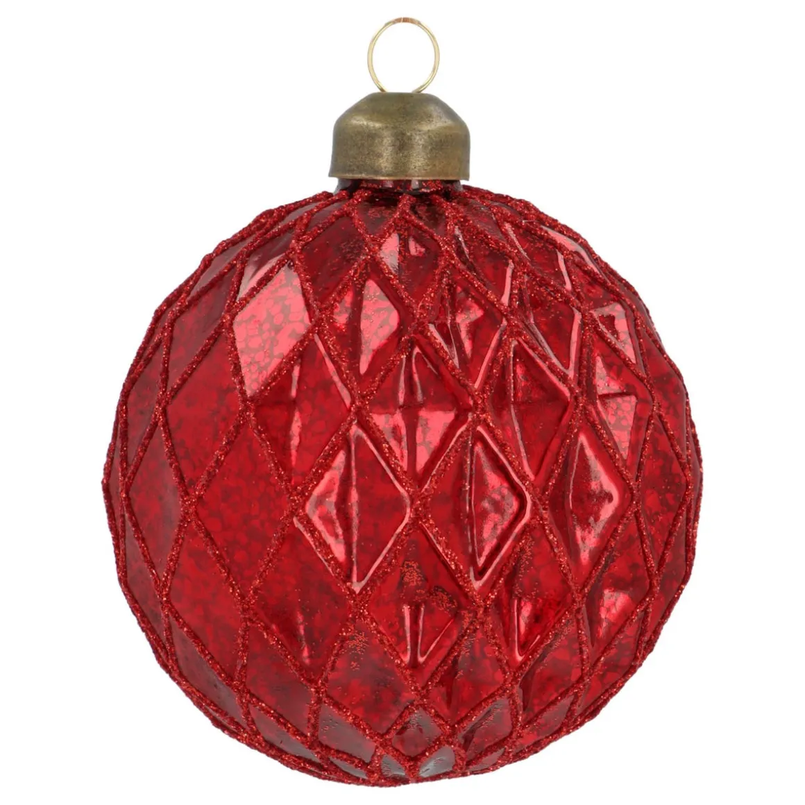 Red Crackle Christmas Bauble With Relief And Glitters