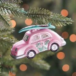Retro Car Ornament | Glass | Pink | 12cm