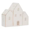 Row Of Miniature Houses With LEDs | Porcelain | 13cm High | White