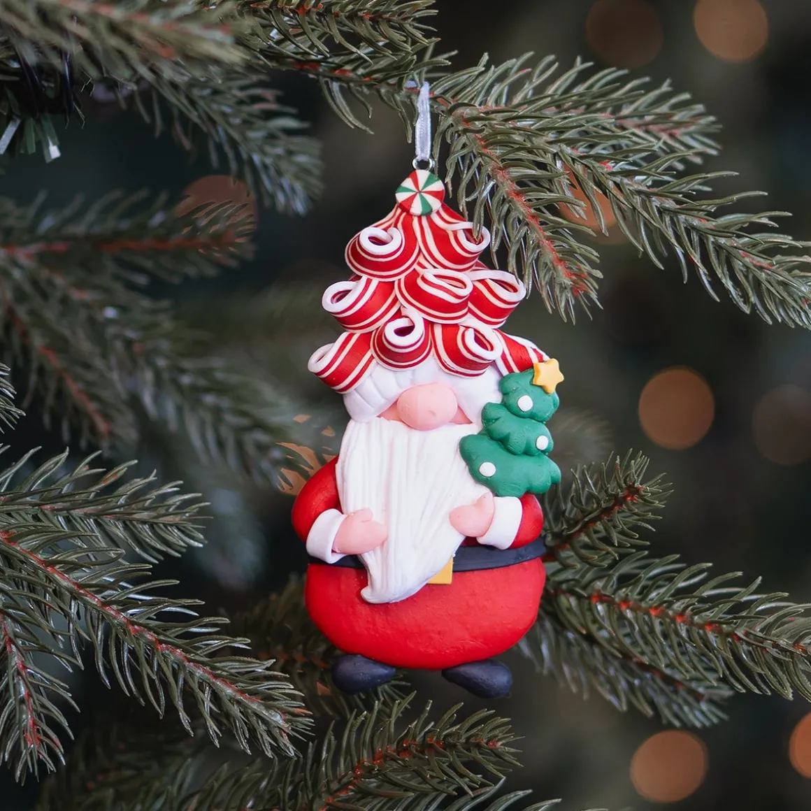 Santa Claus Ornament Trendy Haircut And Christmas Tree