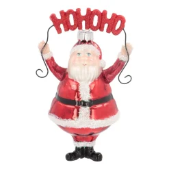 Santa 'Ho Ho Ho' Ornament, Glass, Red, 13cm/5in