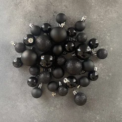 Set Of 32 Black Mini Shatterproof Baubles, 2.5-4 Cm