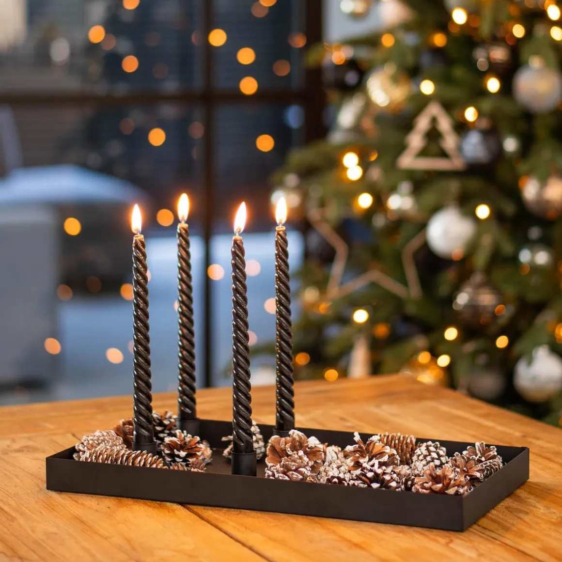 Set Of 4 Black Twist Candles | 25 Cm