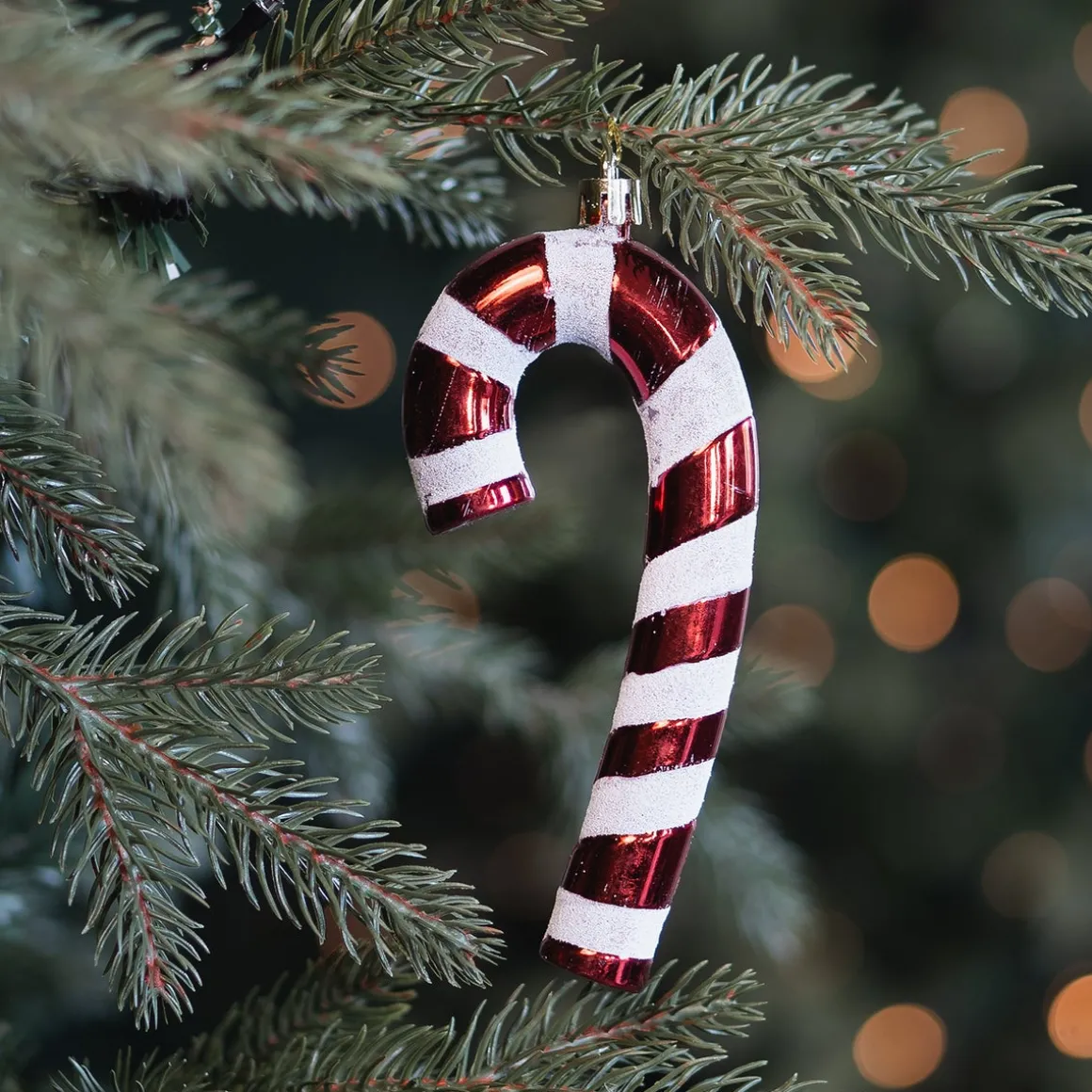 Set Of 4 Candy Cane Christmas Ornaments | 17cm (7") | Red