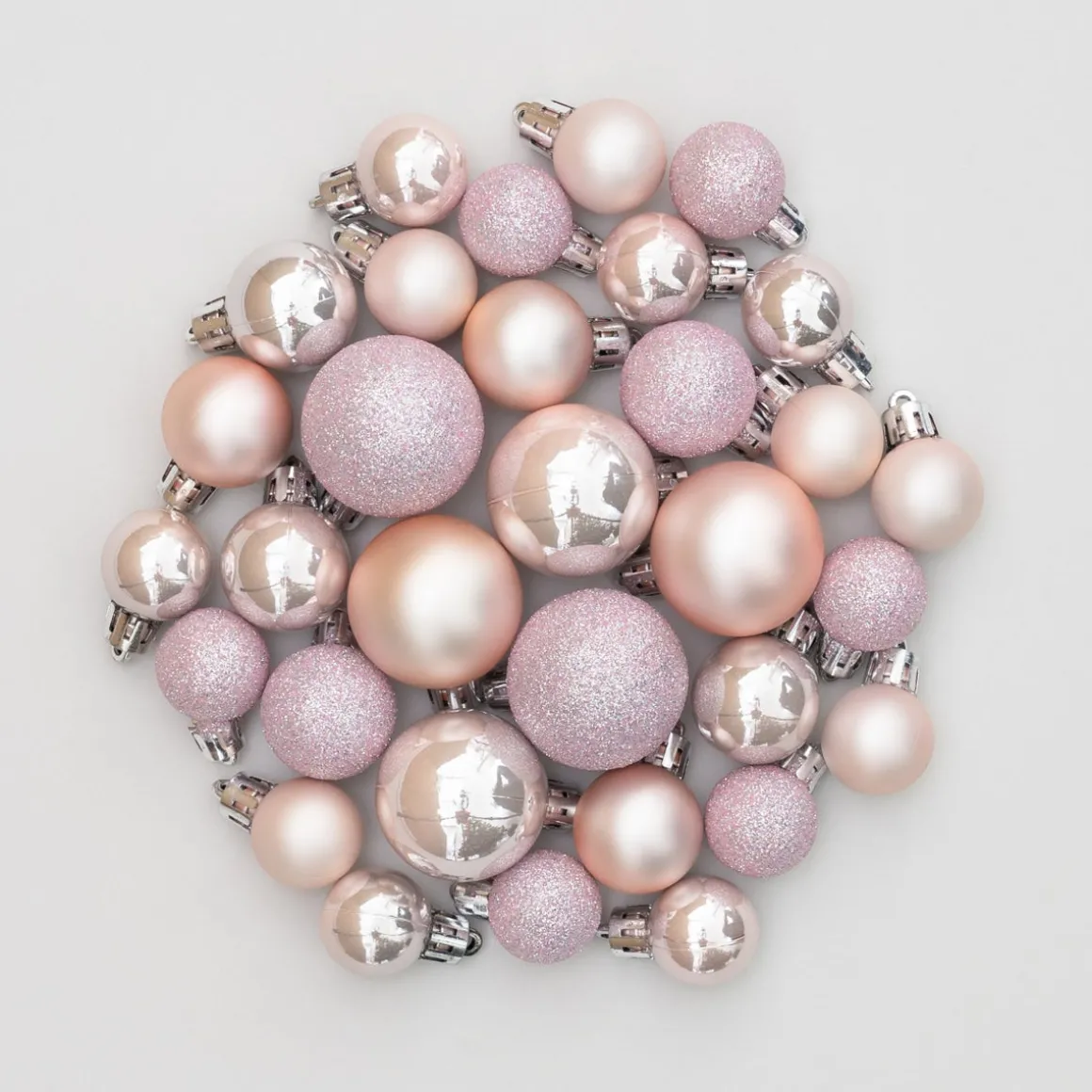 Set Of 32 Pink Mini Shatterproof Baubles, 2.5-4 Cm