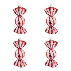 Set Of 4 Shatterproof Sweet Ornaments | Red White | 11 Cm